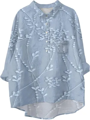 Women's Floral Embroidered Lace Printed Round Neck Long Sleeve Autumn Fragrance Vintage Shirt Tennis