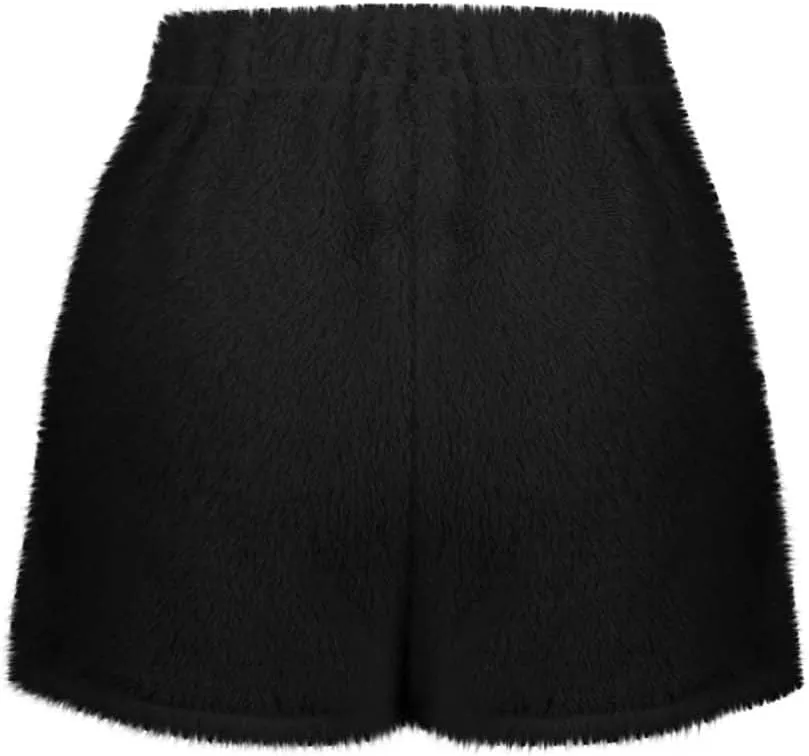 Women's Fuzzy Pajama Shorts Fleece Lounge Short Pants Comfy Drawstring Waist Sleepwear Winter Warm Loungewear