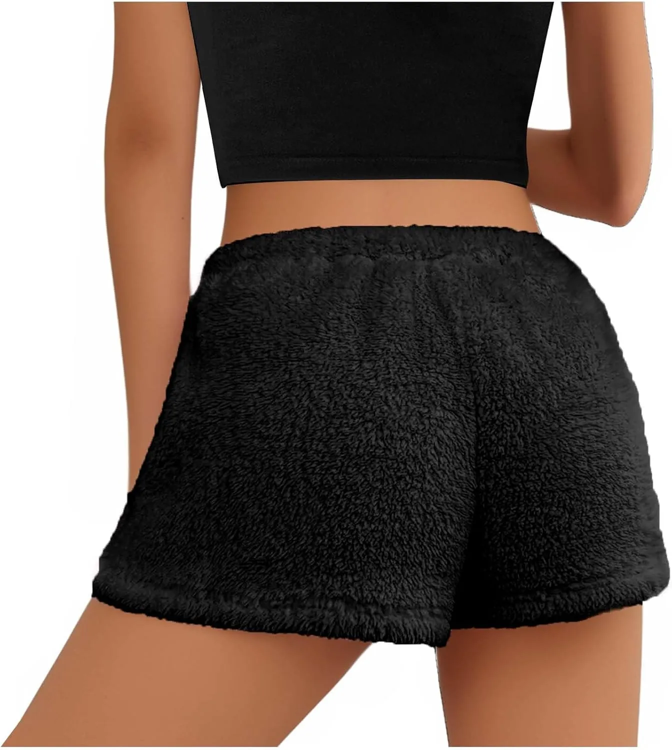 Women's Fuzzy Pajama Shorts Fleece Lounge Short Pants Comfy Drawstring Waist Sleepwear Winter Warm Loungewear