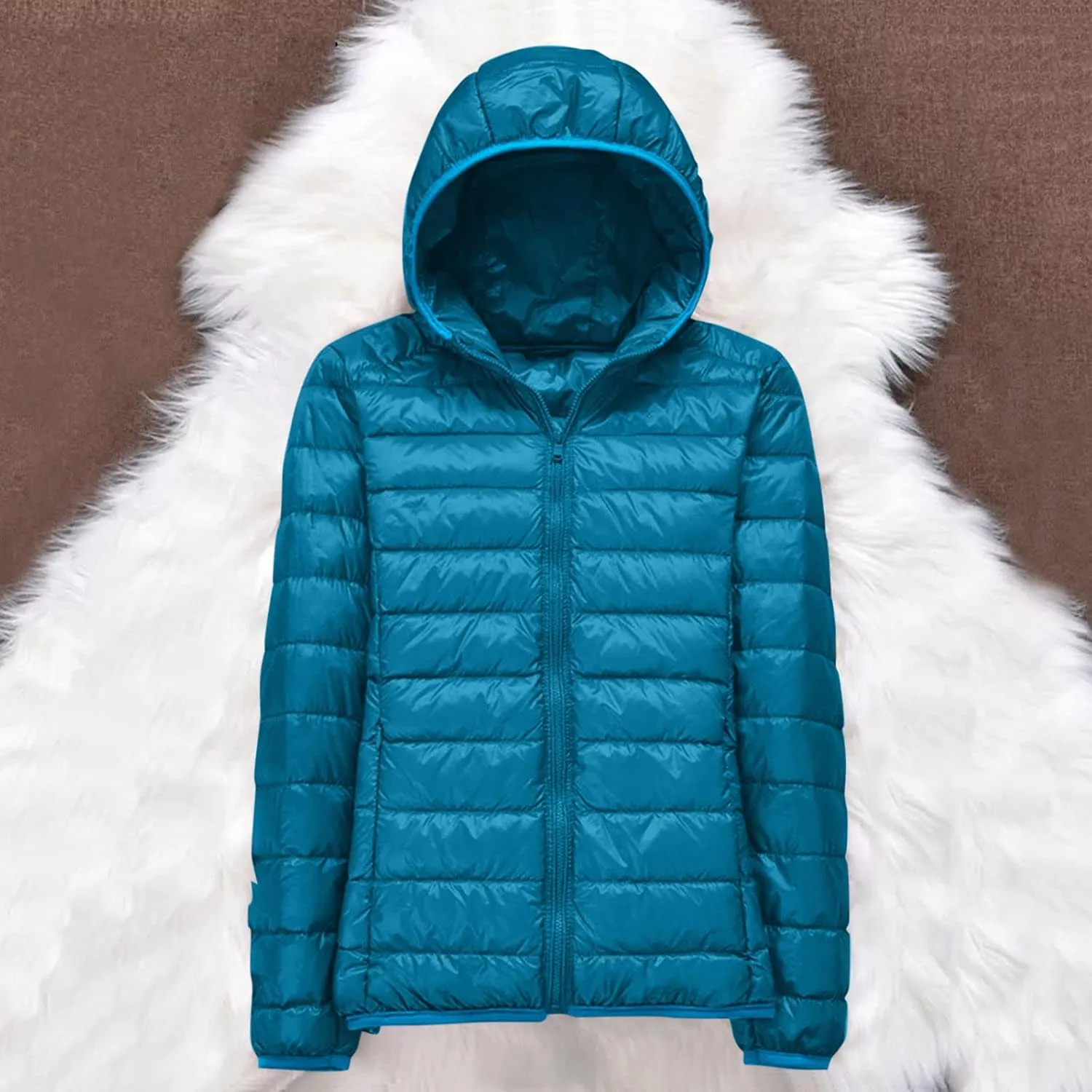 Womens Lightweight Packable Puffer Jacket Winter Warm Hooded Duck Down Coat Slim Fit Bubble Outwear with Storage Bag
