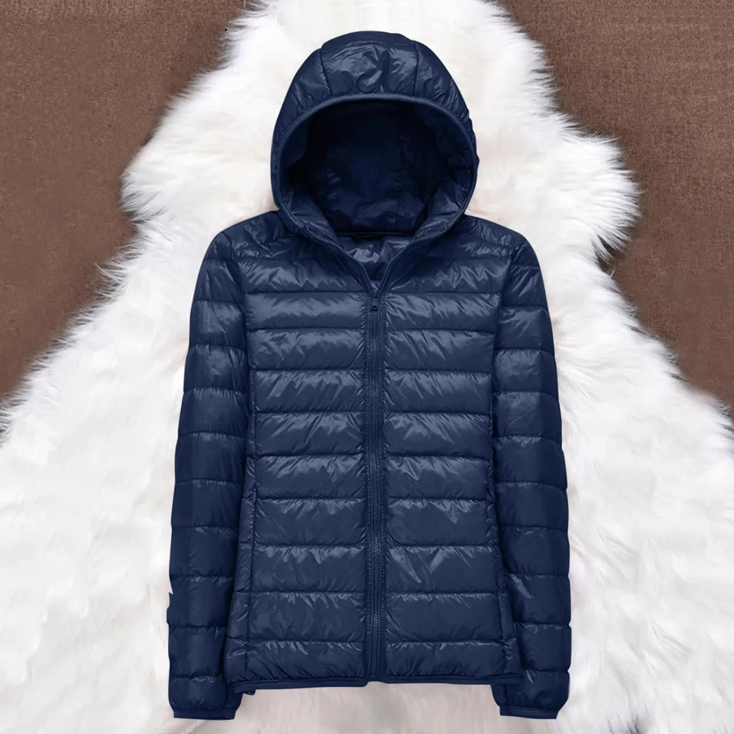 Womens Lightweight Packable Puffer Jacket Winter Warm Hooded Duck Down Coat Slim Fit Bubble Outwear with Storage Bag