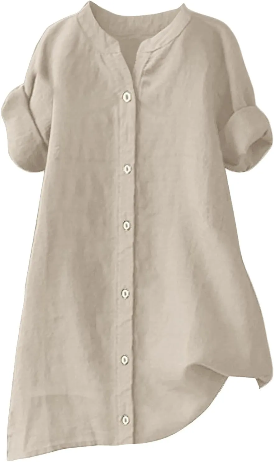 Womens Linen Button Down Shirts Short Sleeve Oversized Boyfriend Solid Tunic Tops Casual Dressy Tunics