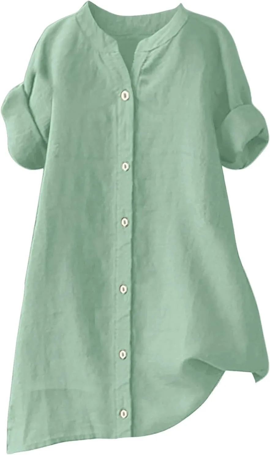 Womens Linen Button Down Shirts Short Sleeve Oversized Boyfriend Solid Tunic Tops Casual Dressy Tunics