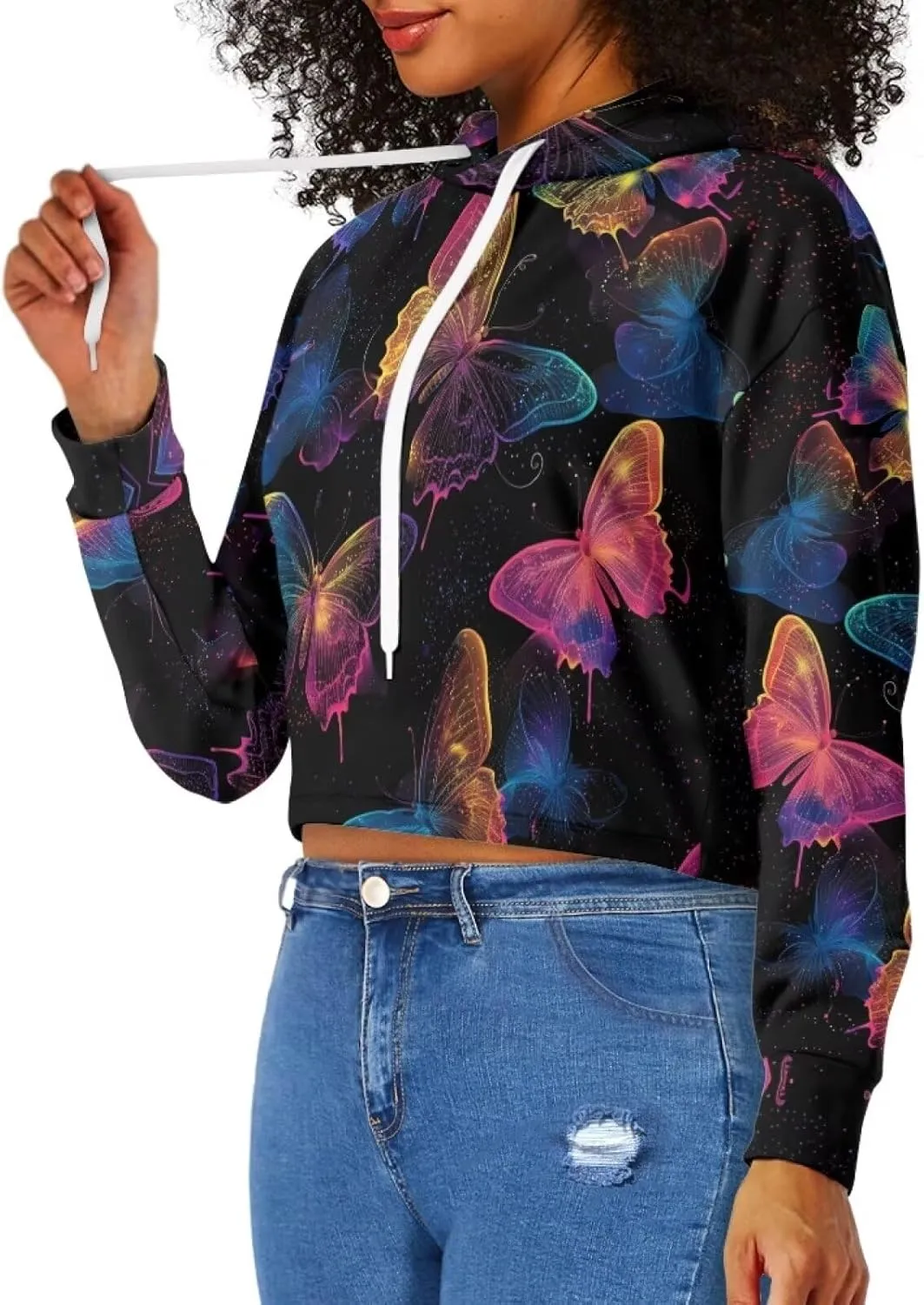 Womens Long Sleeve Crop Tops Lightweight Hoodie Pullover Blouses Drawstring Sweatshirts Casual Shirts Tunics