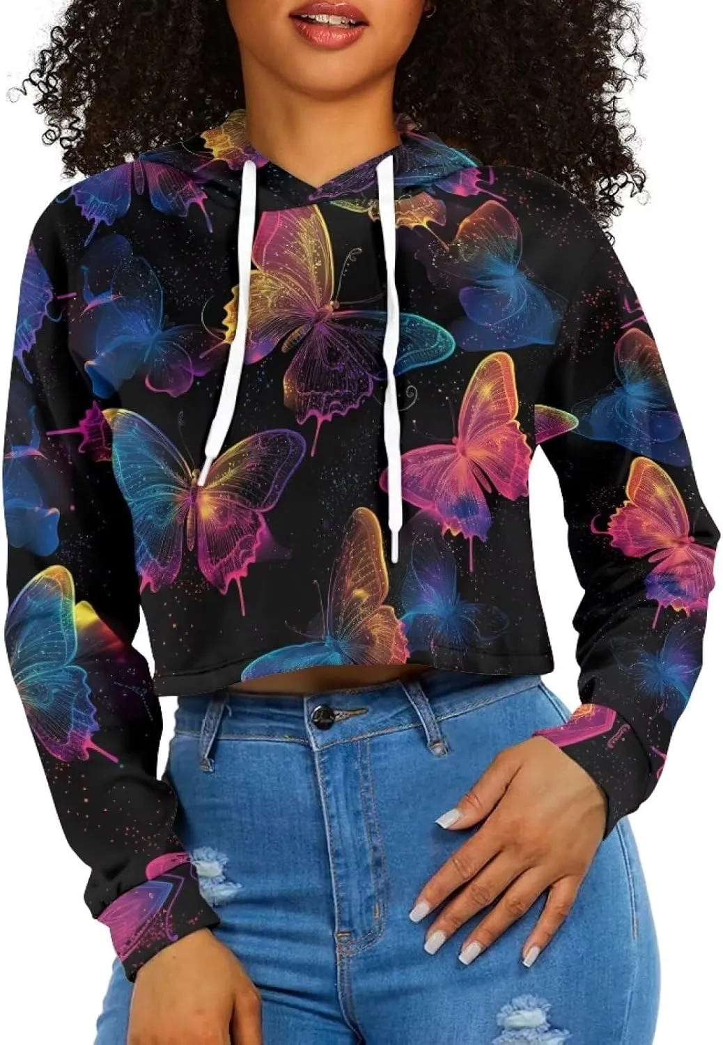 Womens Long Sleeve Crop Tops Lightweight Hoodie Pullover Blouses Drawstring Sweatshirts Casual Shirts Tunics