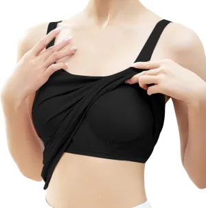 Womens Longline Sports Bra Ribbed Seamless Wirefree Padded Tank Tops Medium Support Workout Casual Crop Tops