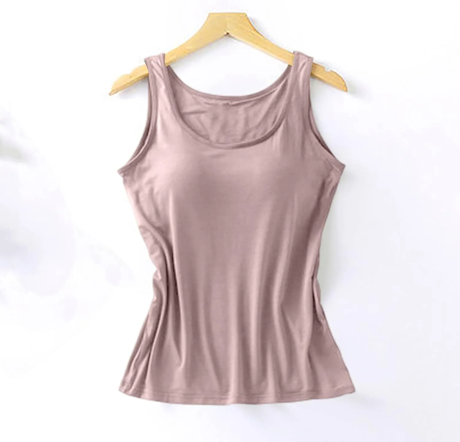 Womens Modal Built-in Bra Summer Basic Padded Yoga Shirt Shelf Bras Workout Camisole Casual Modal Undershirt