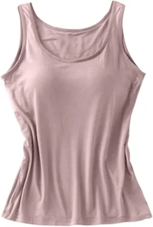 Womens Modal Built-in Bra Summer Basic Padded Yoga Shirt Shelf Bras Workout Camisole Casual Modal Undershirt