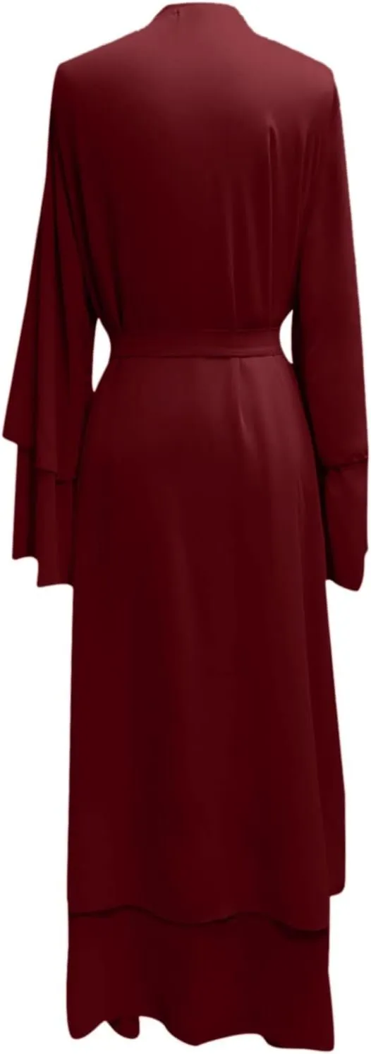 Womens Muslim Robe Loose Fancy Maxi Dress Turkey Islamic Middle East Dubai Long Gown Full Length Dress with Belt