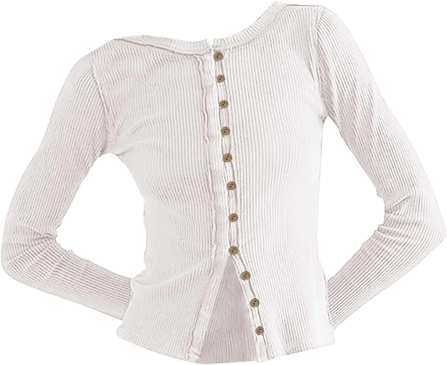 Womens Open Front Button Up Cropped Cardigan Ribbed Knit Long Sleeve Shirt Casual Solid Crop Top Cardigan Sweaters