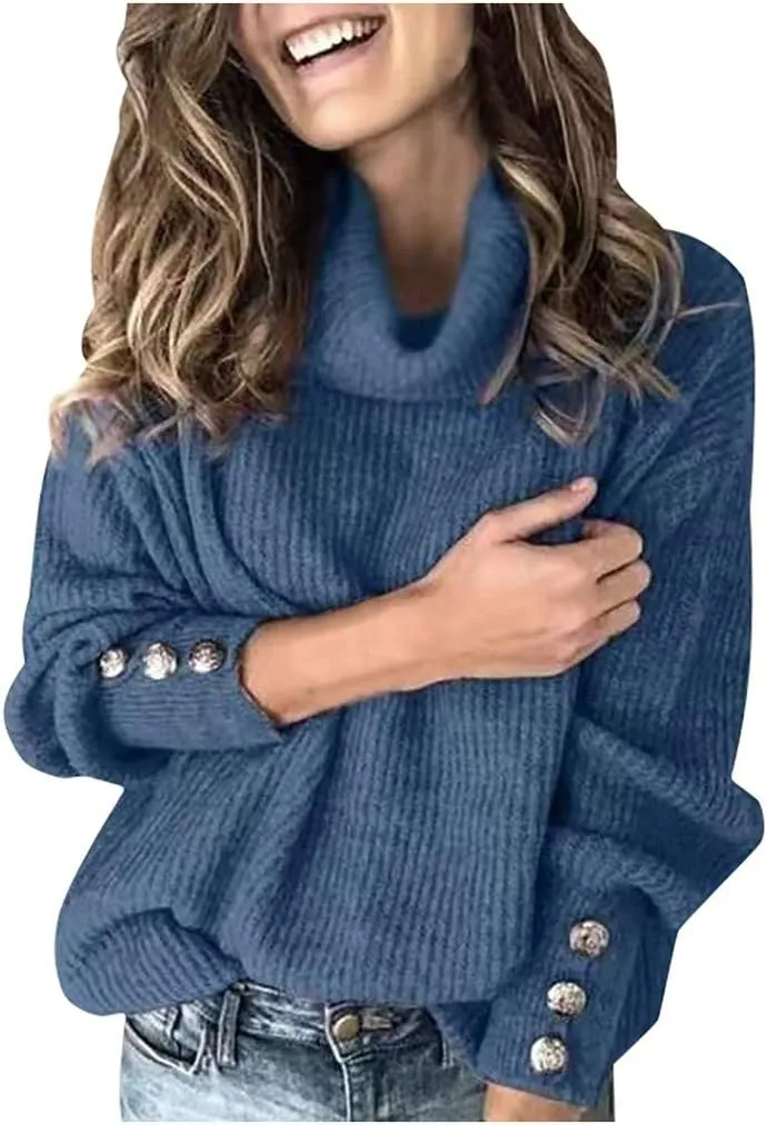 Womens Oversized Turtleneck Knitted Sweater Chunky Warm Cowl Neck Long Sleeve Winter Pullover Trendy Loose Tunic Tops