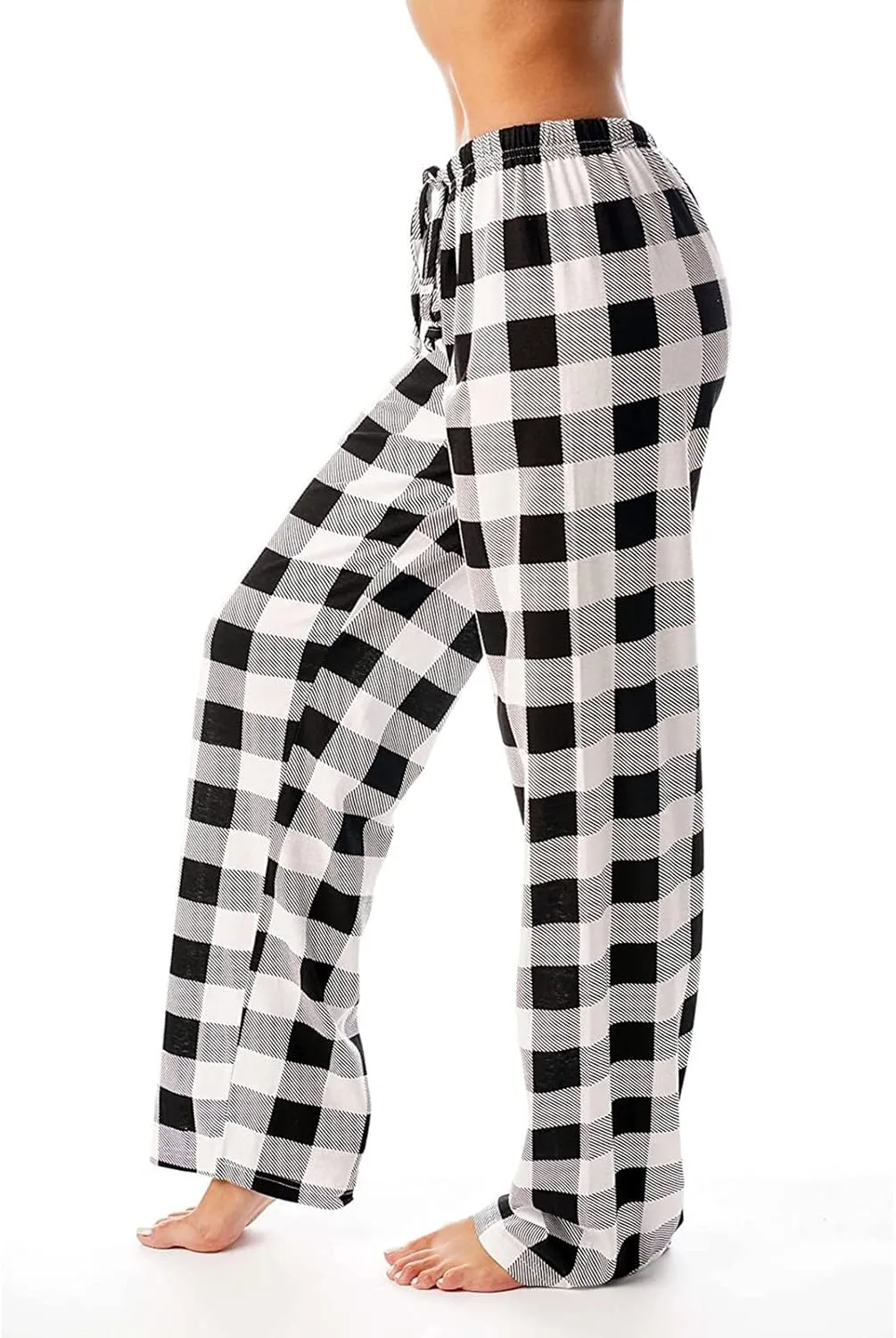 Womens Pajama Pants Comfy Stretch Wide Leg Unisex Family Sleep Pants Plus Size Checkered Fleece Plaid Bottoms