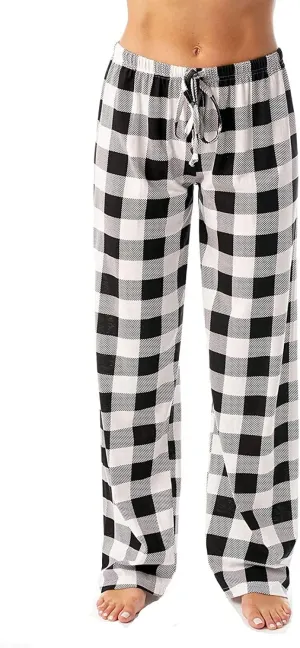 Womens Pajama Pants Comfy Stretch Wide Leg Unisex Family Sleep Pants Plus Size Checkered Fleece Plaid Bottoms