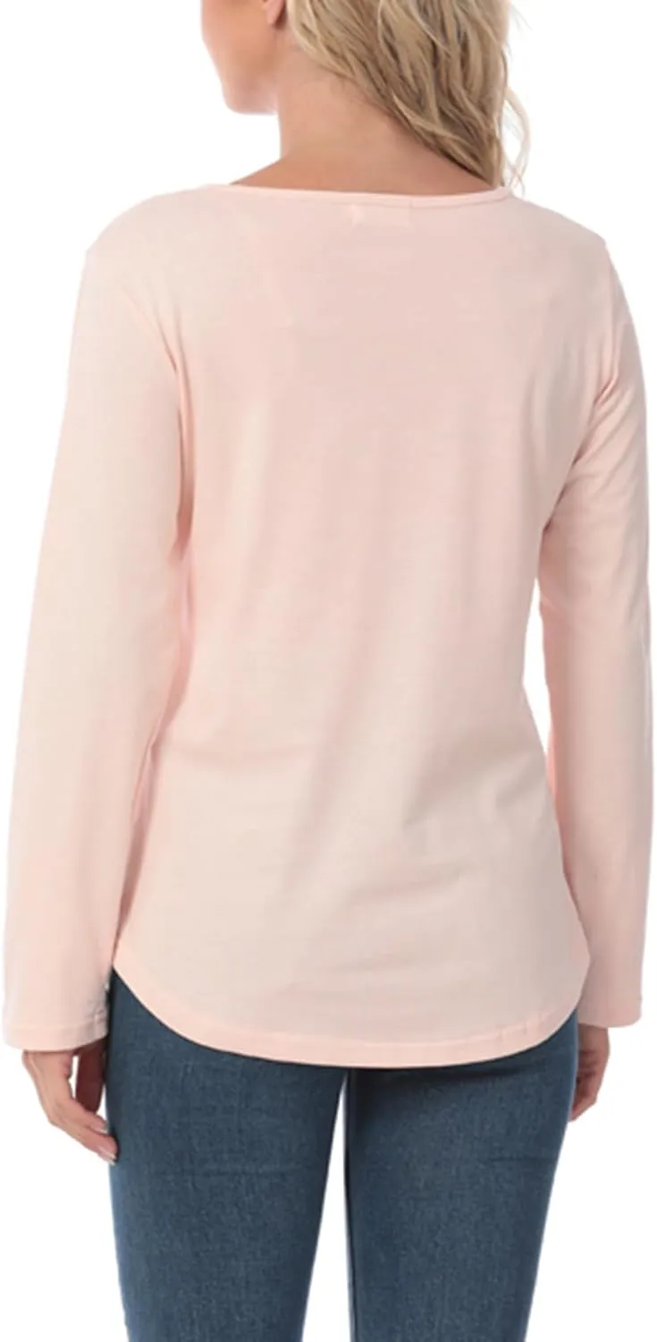 Women's Plus Size Breastfeeding Tops Double Layer Nursing Tees Long Sleeve Crew Neck Maternity Tunics Pullover