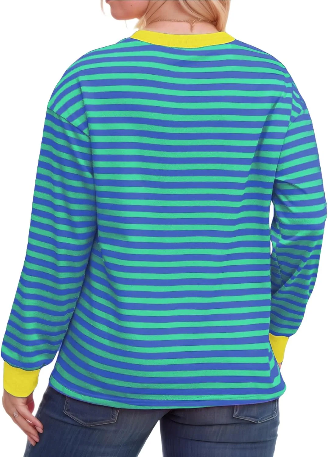 Womens-Plus-Size-Sweatshirts Trendy Striped Color Block Tops Casual Long Sleeve Shirts Cute Oversized Crewneck Tunics