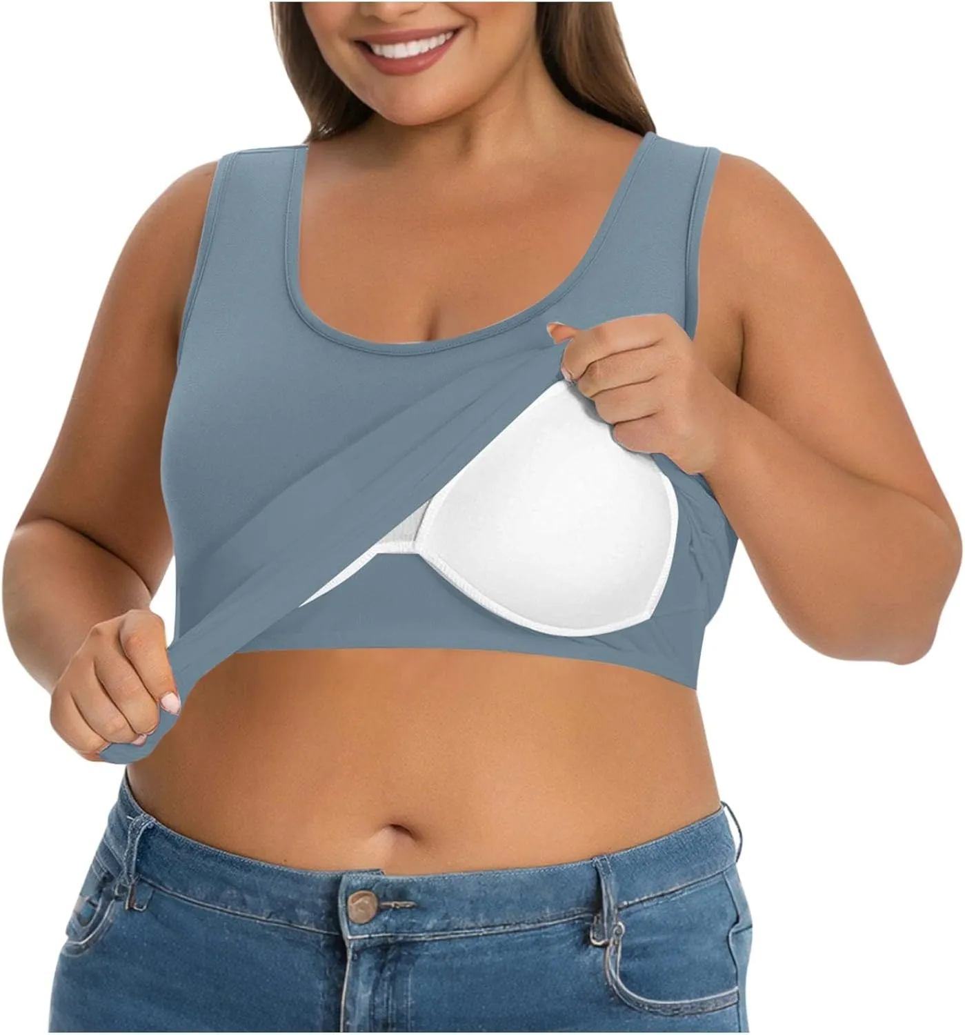 Womens Plus Size Tank Tops with Built in Bra Padded Camisole Shelf Bra Workout Yoga Shirt Casual Basic Undershirt