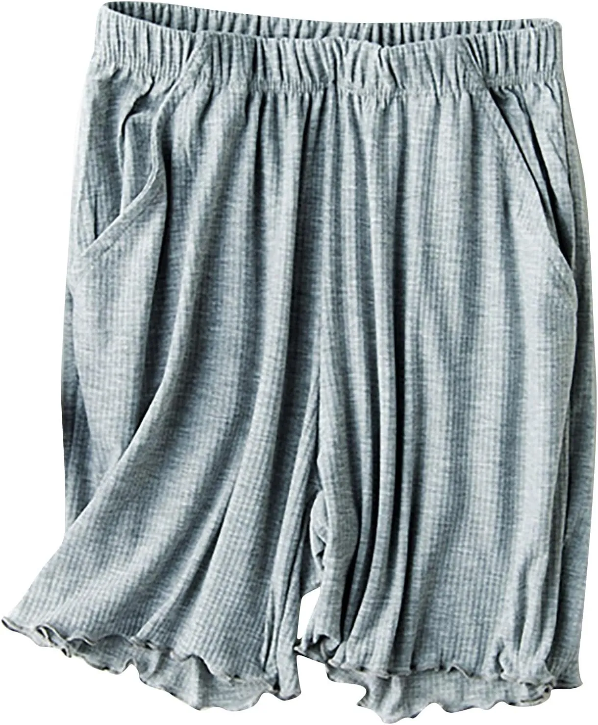 Women's Ribbed Pajama Shorts with Ruffled Hem and Pockets Casual Home Y2K Pj Boxers Short Summer Beach Bottom
