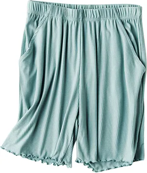 Women's Ribbed Pajama Shorts with Ruffled Hem and Pockets Casual Home Y2K Pj Boxers Short Summer Beach Bottom