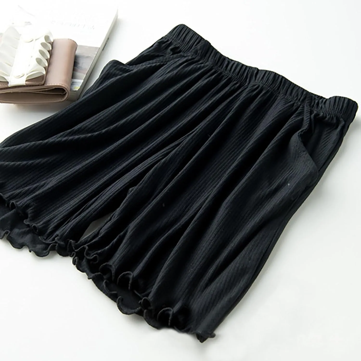 Women's Ribbed Pajama Shorts with Ruffled Hem and Pockets Casual Home Y2K Pj Boxers Short Summer Beach Bottom