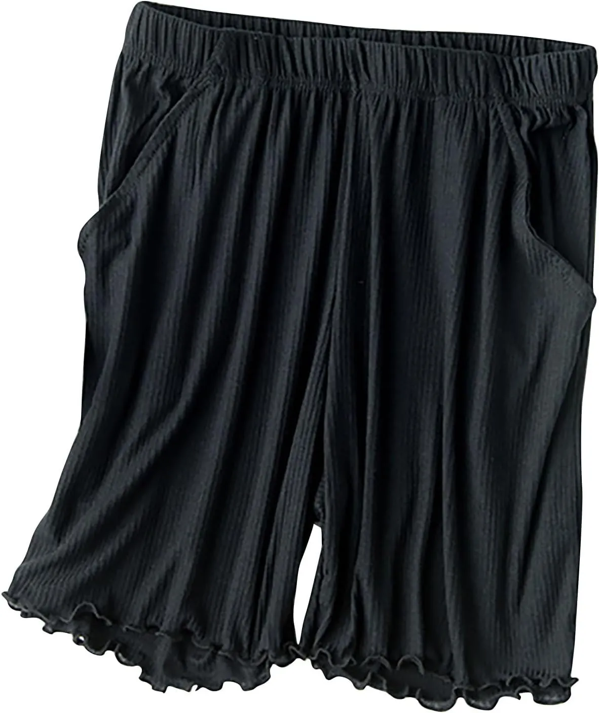 Women's Ribbed Pajama Shorts with Ruffled Hem and Pockets Casual Home Y2K Pj Boxers Short Summer Beach Bottom