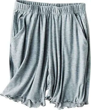 Women's Ribbed Pajama Shorts with Ruffled Hem and Pockets Casual Home Y2K Pj Boxers Short Summer Beach Bottom