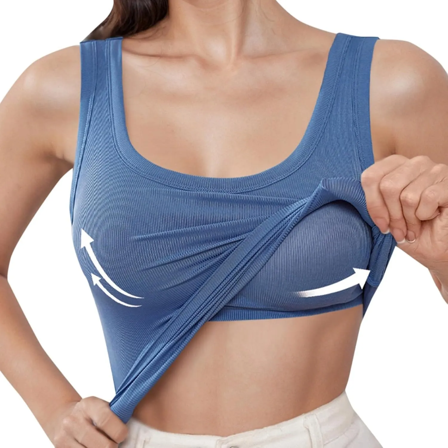 Women's Ribbed Racerback Built-in Bra Tank Tops with Convertible Necklines & Removable Breathable Undershirts