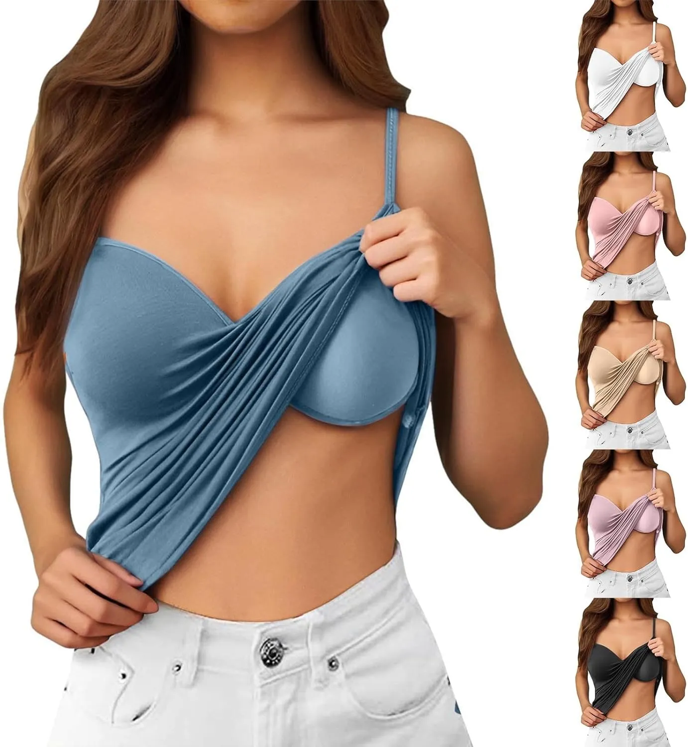 Women's Seamless Support Camisoles Built-In Bra Yoga Tanks with No Underwire & Padded Cups Workout Tops