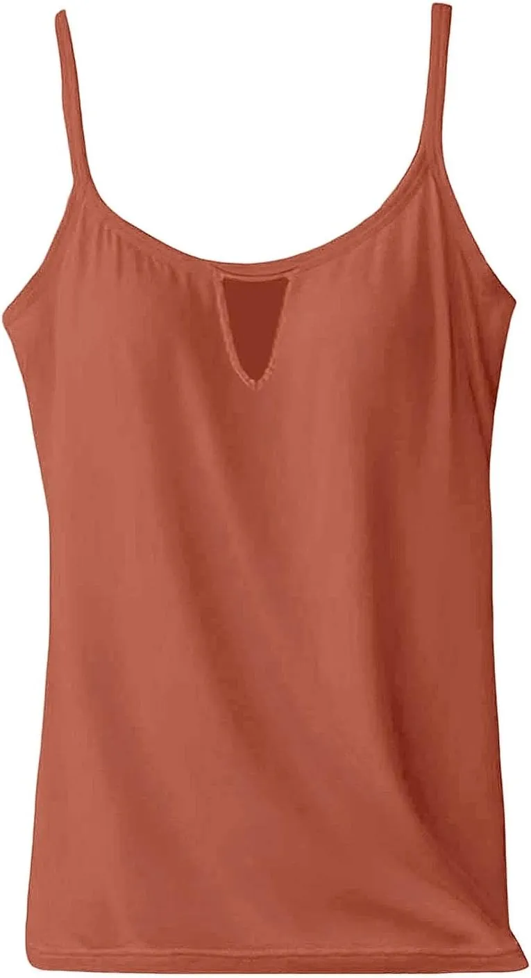 Women's Shelf Bra Camisole Tops Adjustable Spaghetti Strap Basic Cami Key Hole Yoga Shirts Tank Cotton Undershirts