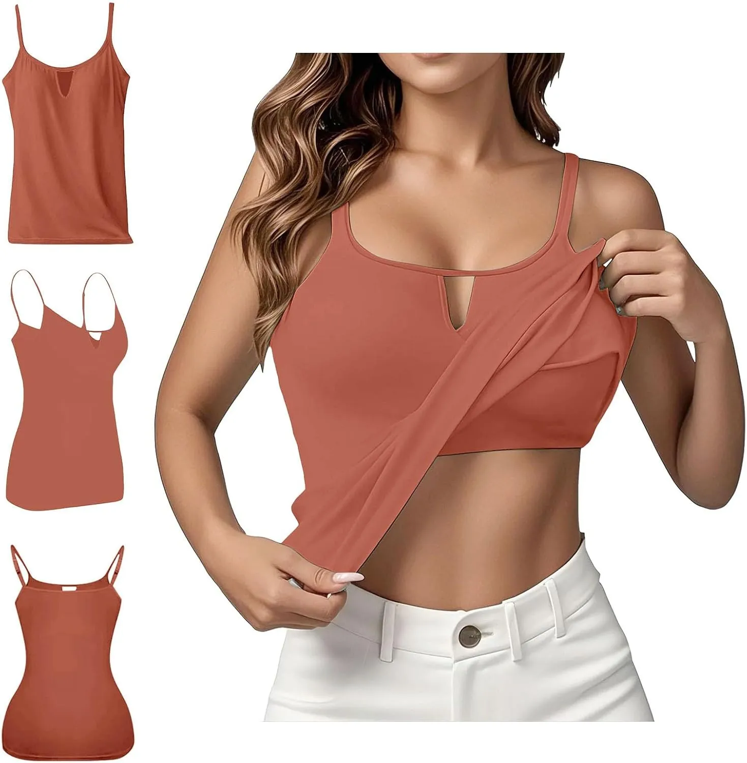 Women's Shelf Bra Camisole Tops Adjustable Spaghetti Strap Basic Cami Key Hole Yoga Shirts Tank Cotton Undershirts