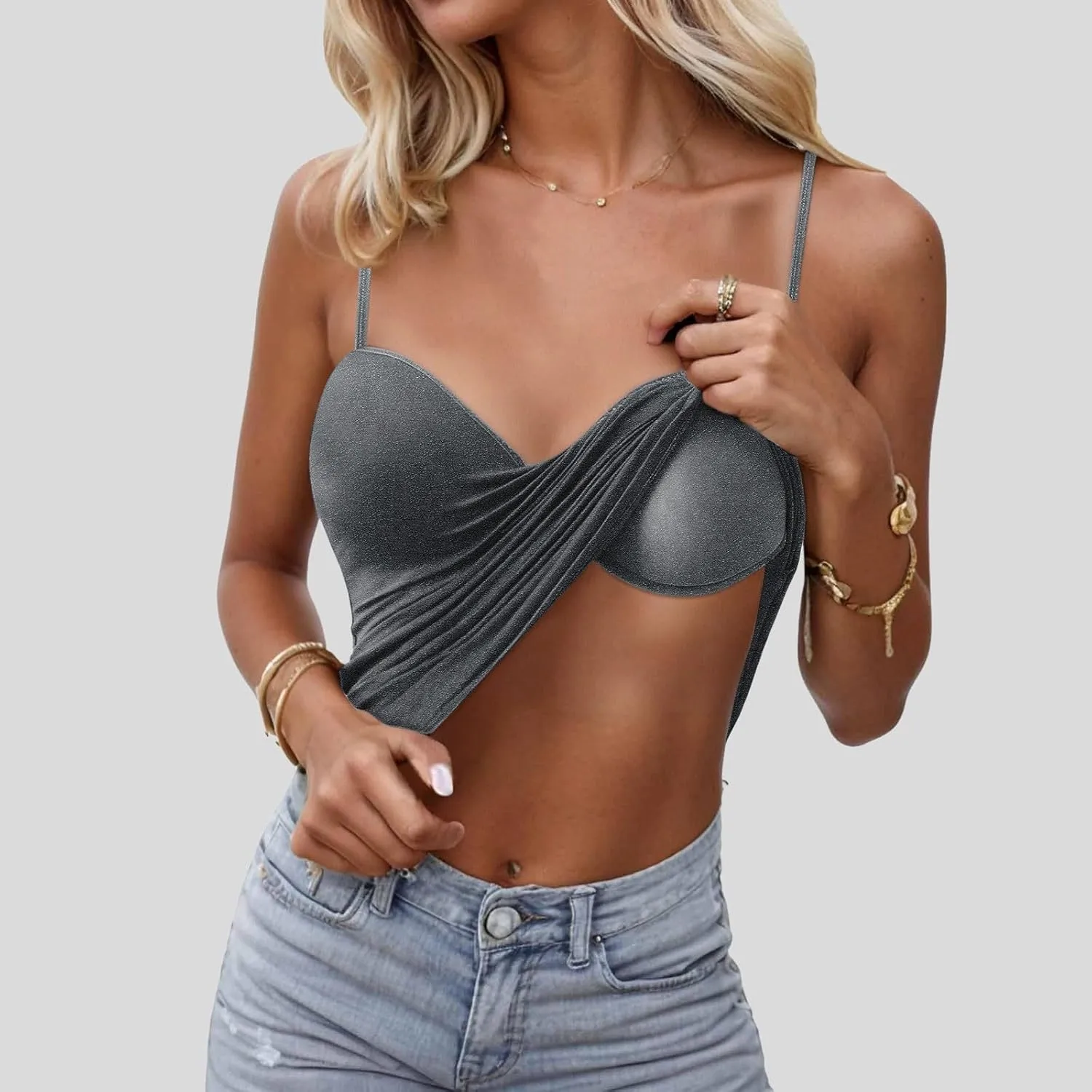 Women's Shelf Bra Camisoles Tops Spaghetti Strap Cami Tank Seamless Cotton Layering Undershirts