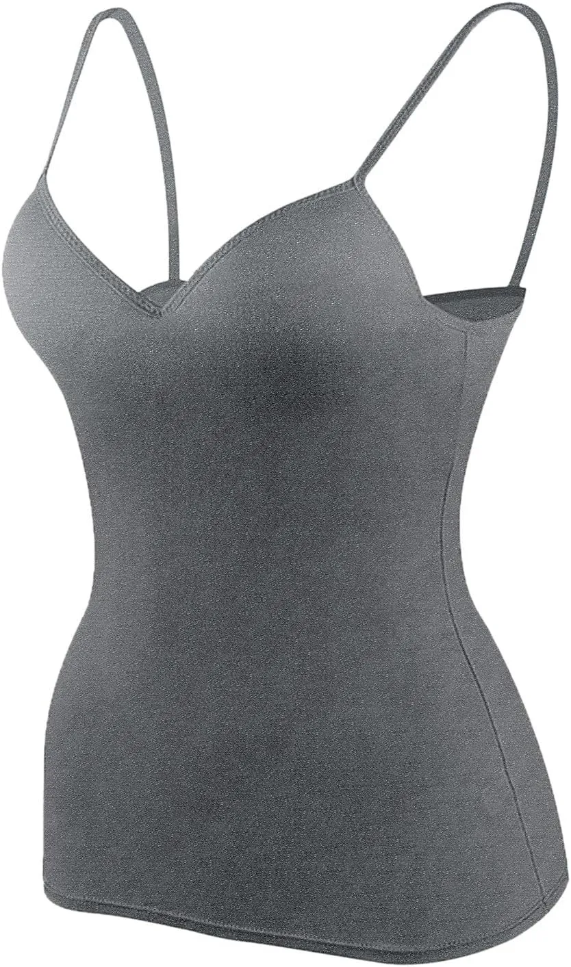 Women's Shelf Bra Camisoles Tops Spaghetti Strap Cami Tank Seamless Cotton Layering Undershirts