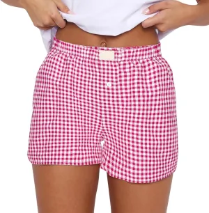Womens Shorts Boxers 2025 Summer Gingham Pajama Lounge Sleep Y2K Plaid Pj Shorts Beach Bottoms