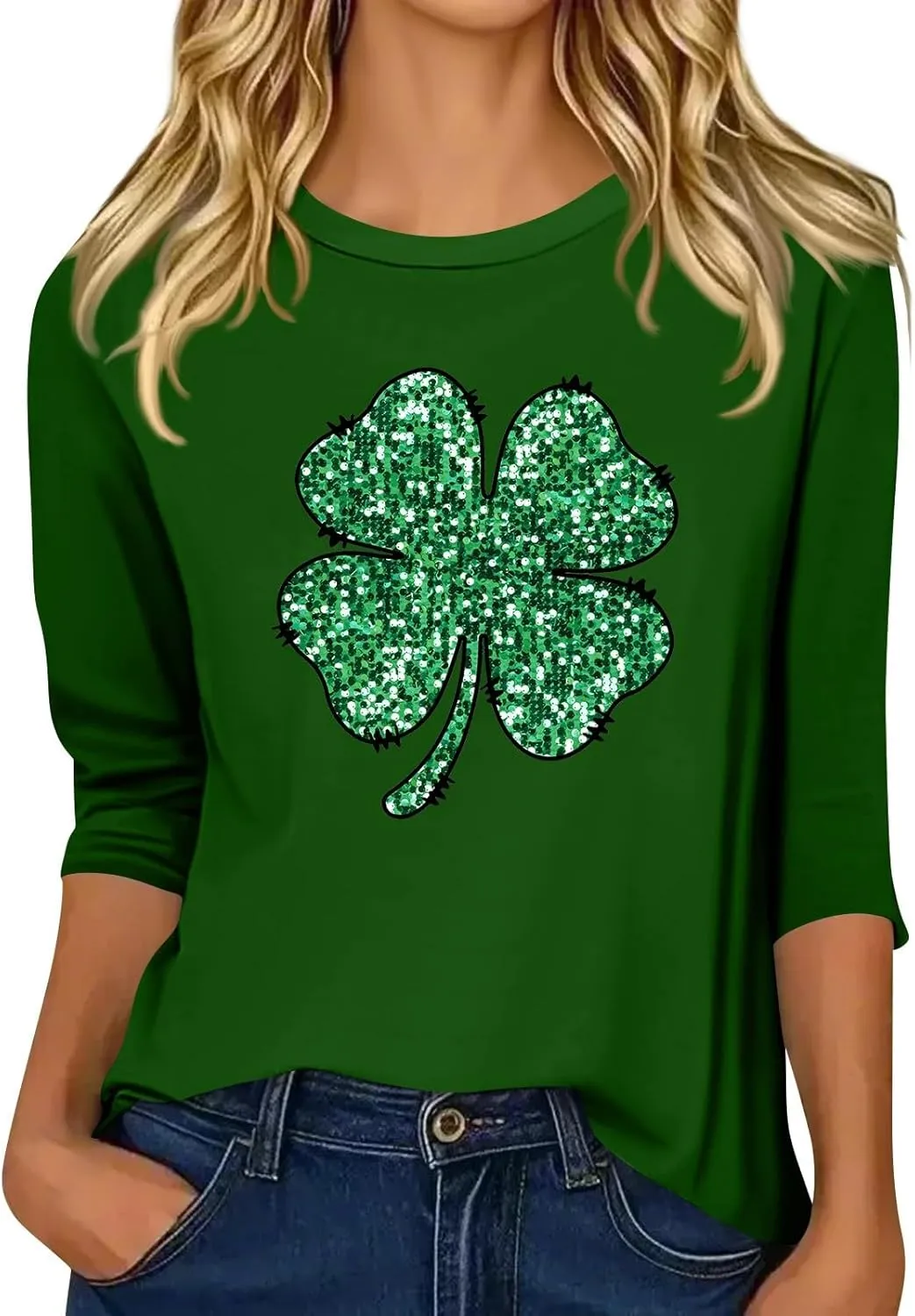 Womens St. Patrick's Day Shirts 3/4 Sleeve Green Shirts for Women Lucky,3/4 Sleeve Shirts for Women Cotton Fall T Shirts