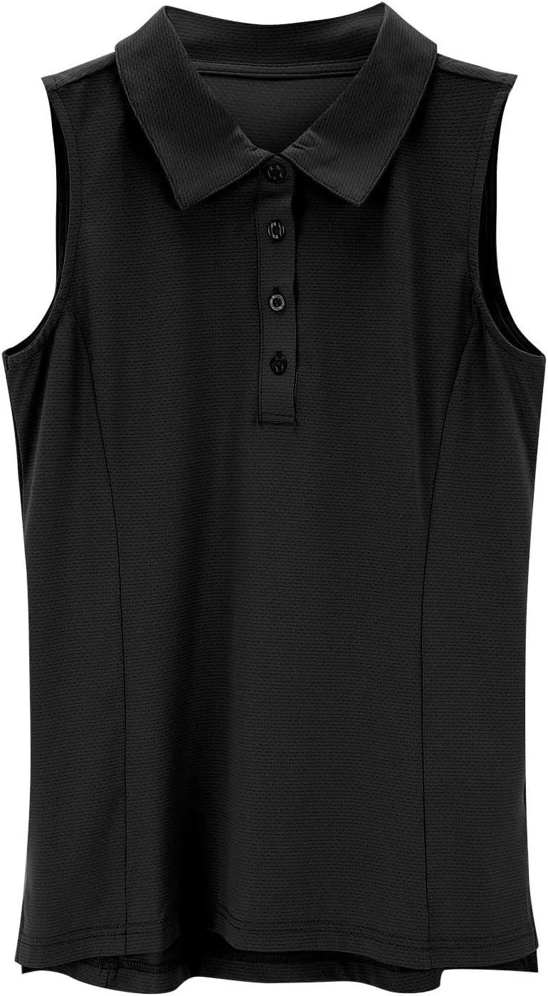 Women's Summer Solid Color Button T Shirt Stand Up Collar Sleeveless Casual Sports Top Tennis T Loose Casual T Shirt