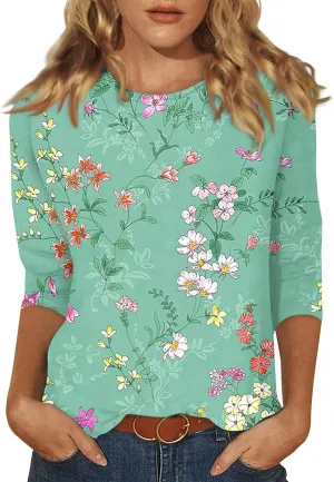 Womens Summer Tops 2024 Trendy 3/4 Sleeve Oversized Tshirts Blouses Tunics, Small-5X-Large