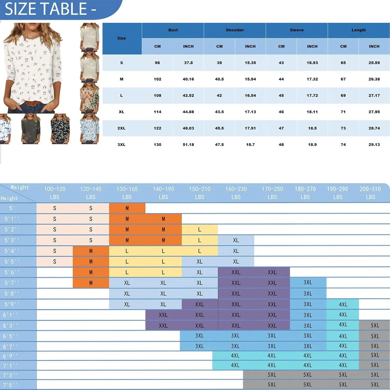 Womens Summer Tops 2024 Trendy 3/4 Sleeve Oversized Tshirts Blouses Tunics, Small-5X-Large