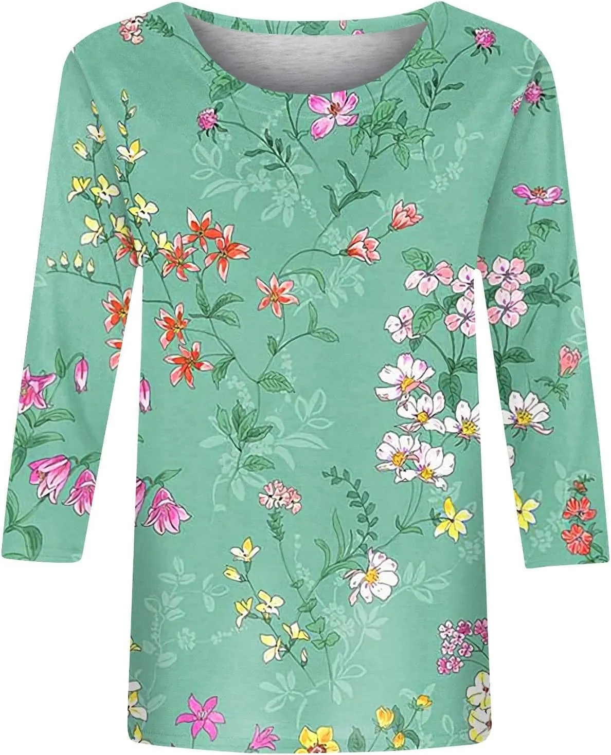 Womens Summer Tops 2024 Trendy 3/4 Sleeve Oversized Tshirts Blouses Tunics, Small-5X-Large