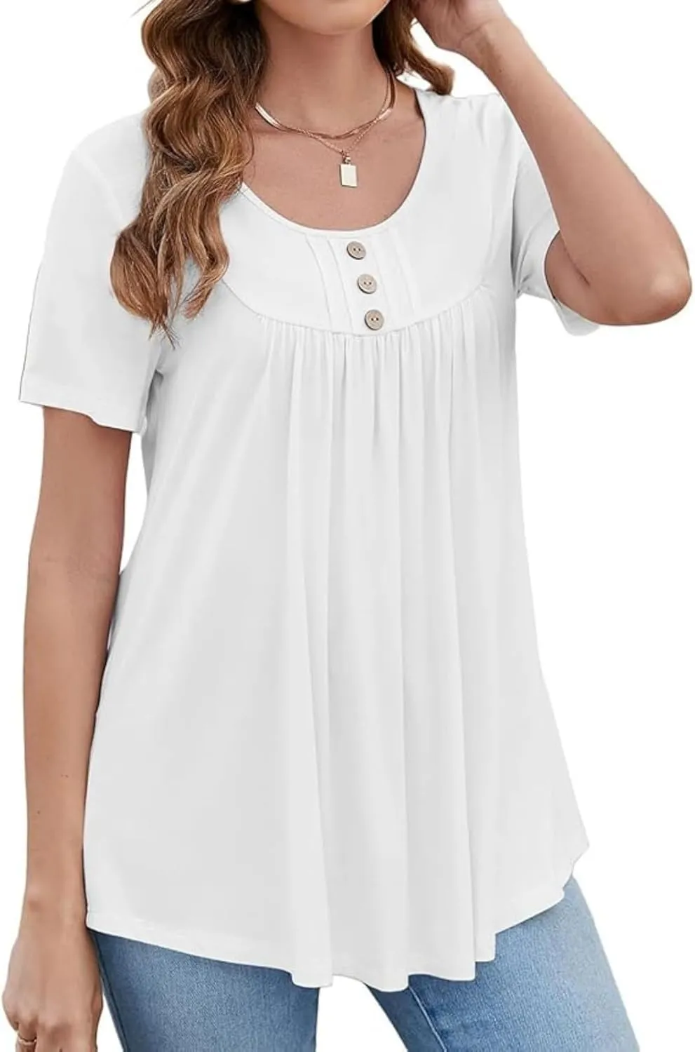 Womens Summer Tops 2025 Dressy Casual Short Sleeve Button V Neck T Shirts Trendy Cute Tees Bloral Boho Tunic Blouses