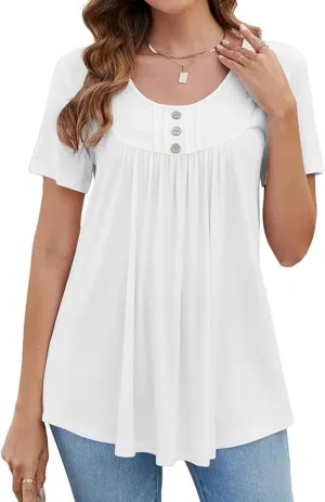 Womens Summer Tops 2025 Dressy Casual Short Sleeve Button V Neck T Shirts Trendy Cute Tees Bloral Boho Tunic Blouses