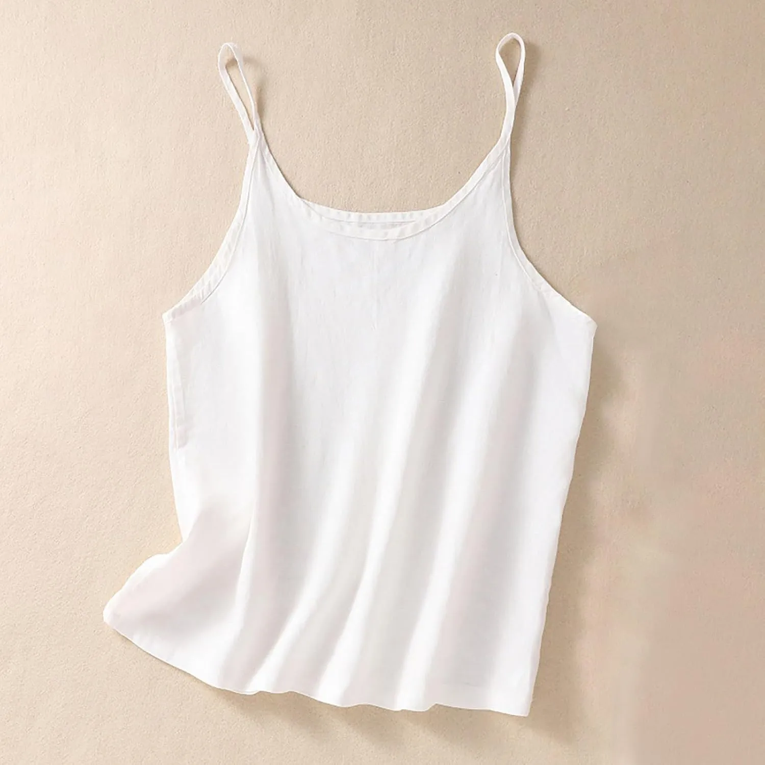 Womens Summer Tops Linen Solid Tank Spaghetti Strap Sleeveless Vest Loose Fit Comfy Tank Tee Shirts 2024 Casual Basic