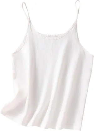 Womens Summer Tops Linen Solid Tank Spaghetti Strap Sleeveless Vest Loose Fit Comfy Tank Tee Shirts 2024 Casual Basic