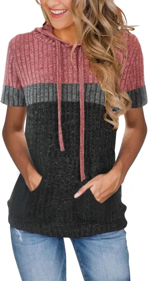 Womens Summer Tops Short Sleeve Hoodies for Women Spring Sweatshirts Casual T Shirts Fashion Tunics