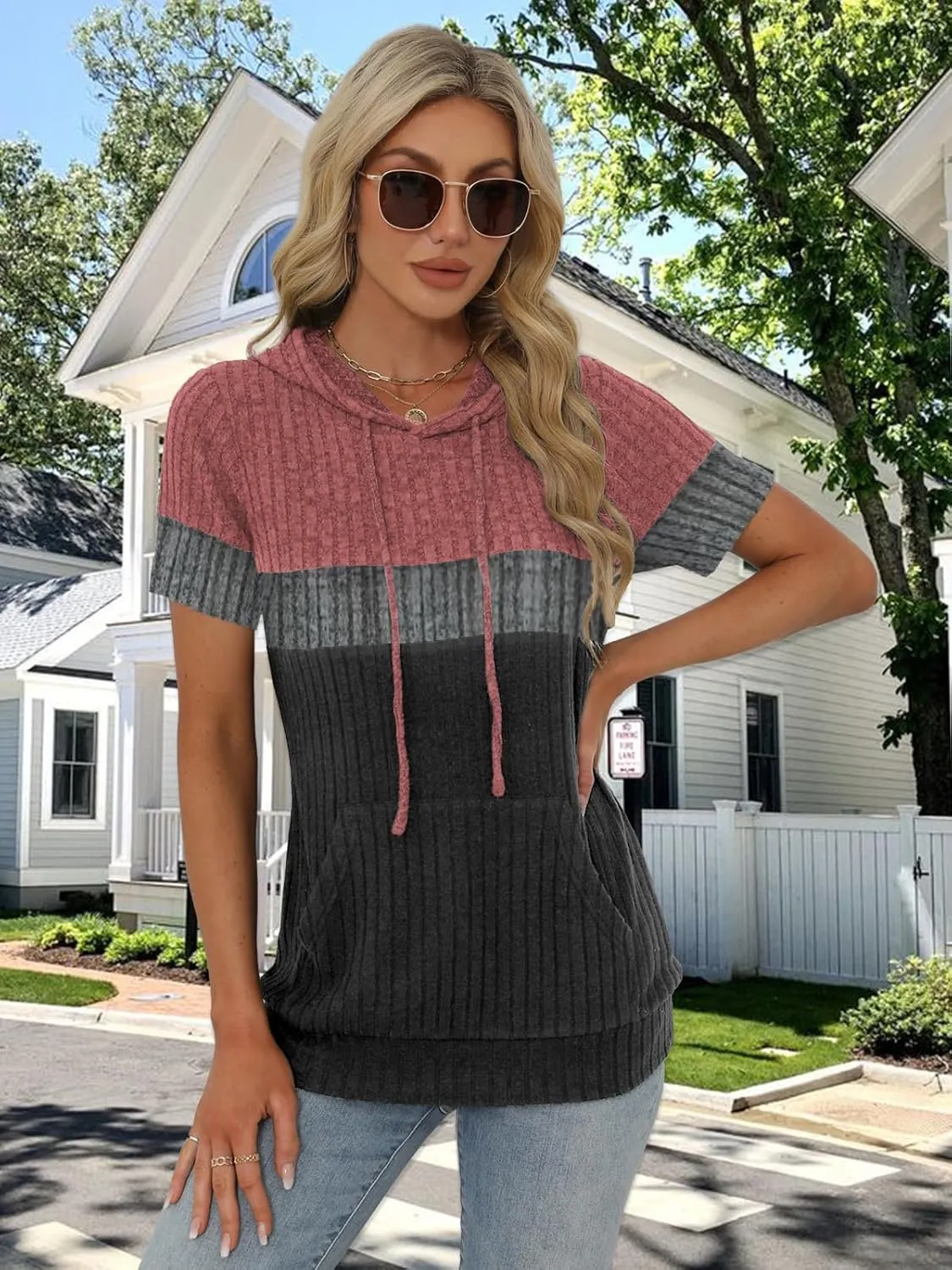 Womens Summer Tops Short Sleeve Hoodies for Women Spring Sweatshirts Casual T Shirts Fashion Tunics