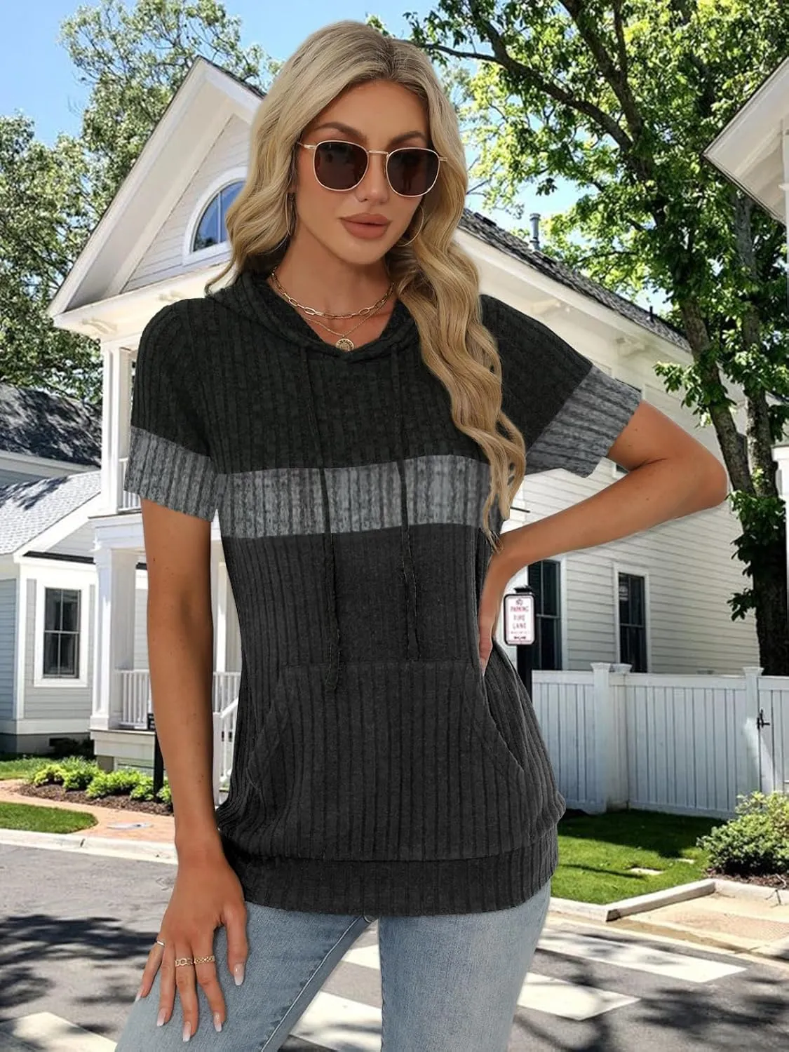 Womens Summer Tops Short Sleeve Hoodies for Women Spring Sweatshirts Casual T Shirts Fashion Tunics
