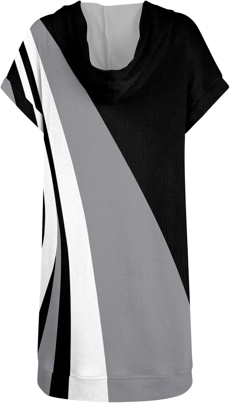 Womens Summer Waffle Short Sleeve Long Shrits With Pockets Oversized Hoodies Tunics Or Tops To Wear With Leggings