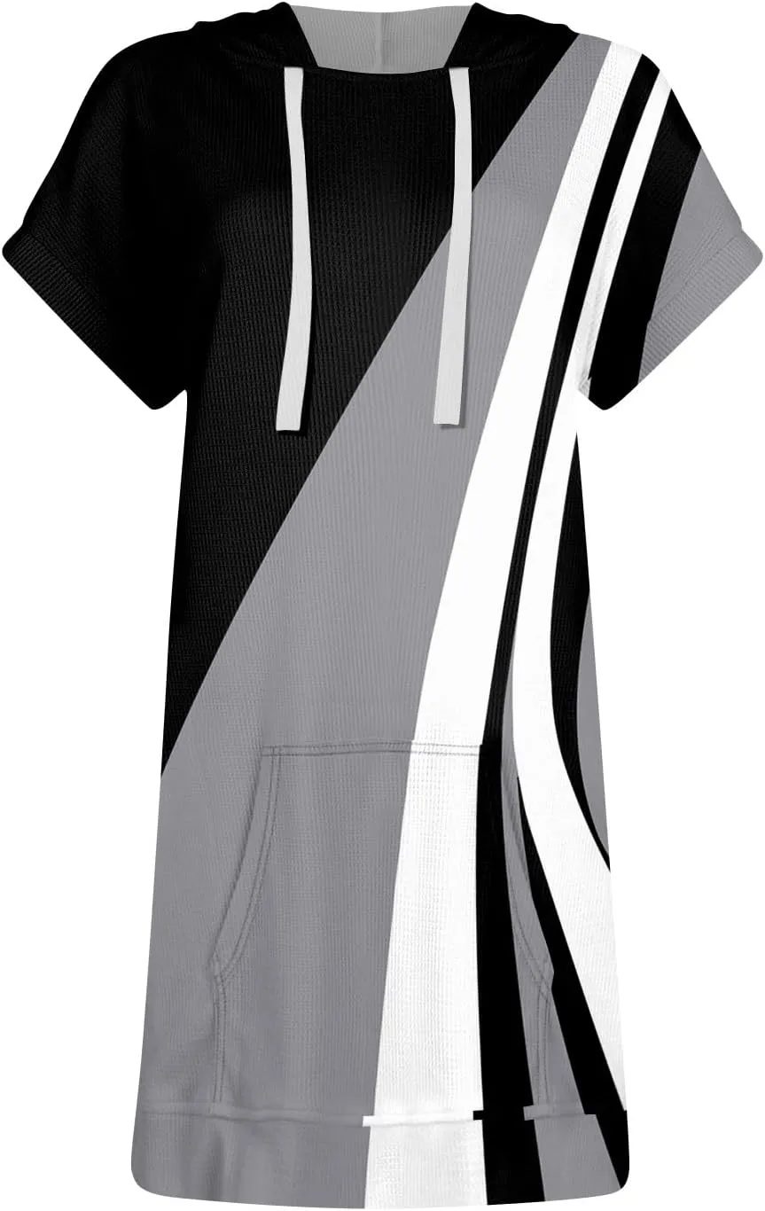 Womens Summer Waffle Short Sleeve Long Shrits With Pockets Oversized Hoodies Tunics Or Tops To Wear With Leggings