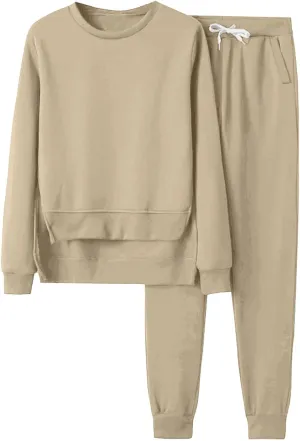 Womens Sweatsuits 2 Piece Set Fleece Lined Lounge Sets High Low Side Split Sweatshirt Joggers with Pockets