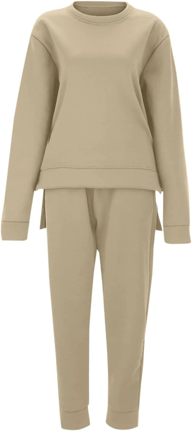 Womens Sweatsuits 2 Piece Set Fleece Lined Lounge Sets High Low Side Split Sweatshirt Joggers with Pockets