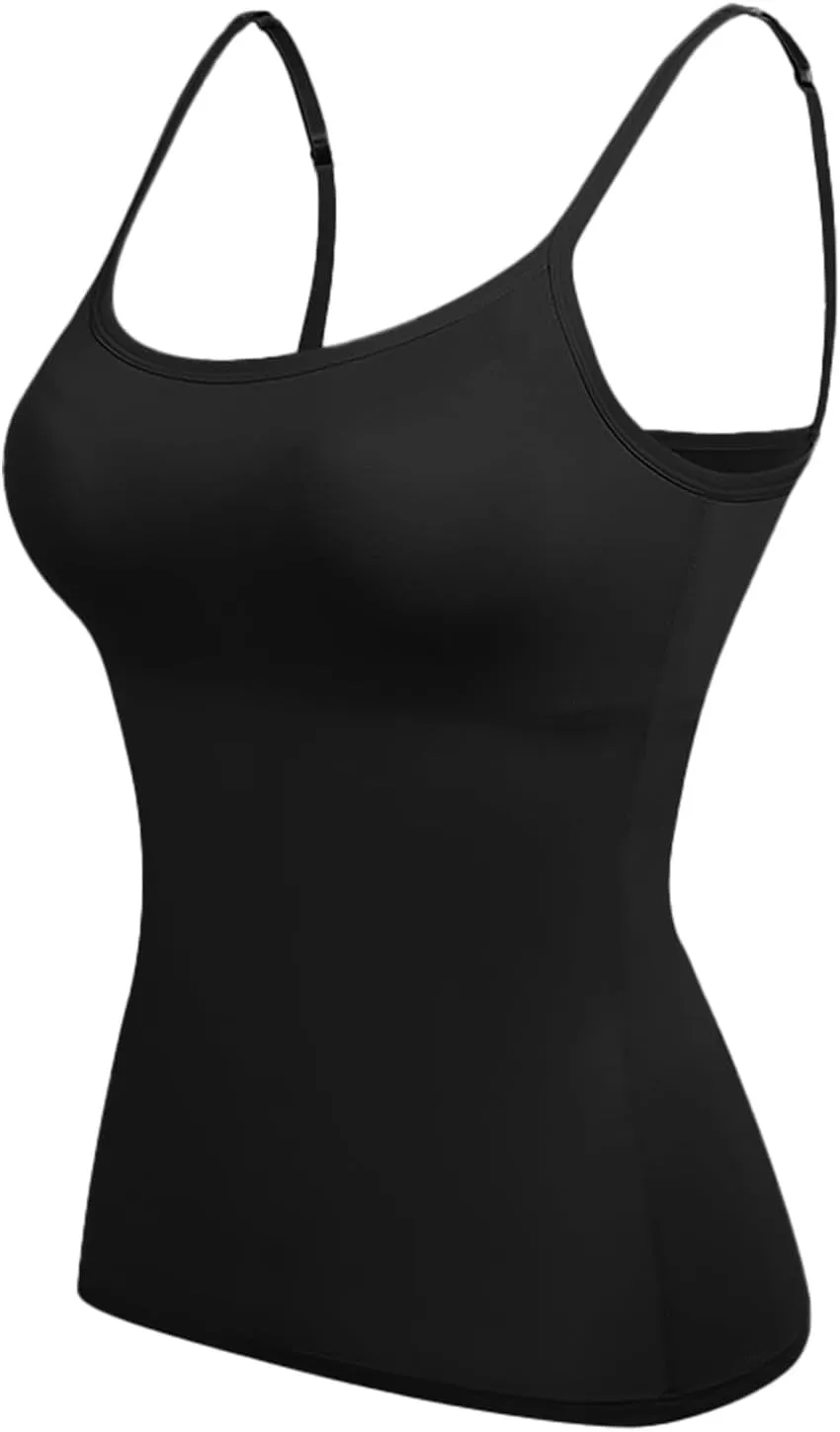 Womens Tank Top with Built in Bra Tank Tops for Women with Shelf Bra Cotton Wide Strap Camisole Yoga Cami Shirts