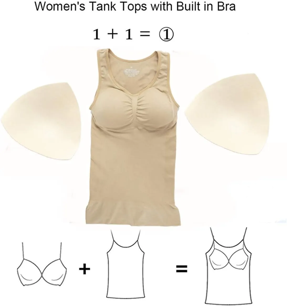 Womens Tank Tops Camisole with Built in Padded Bra Vest Cami Shelf Bra Casual Wide Strap Yoga Shirt